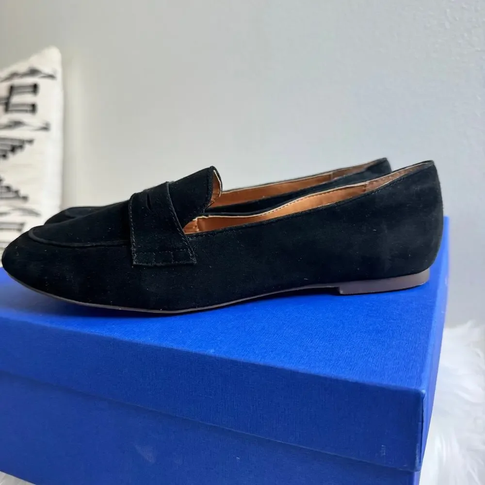 JCREW Black Suede Classic Penny Loafers Size 7.5-Preppy/Minimalist